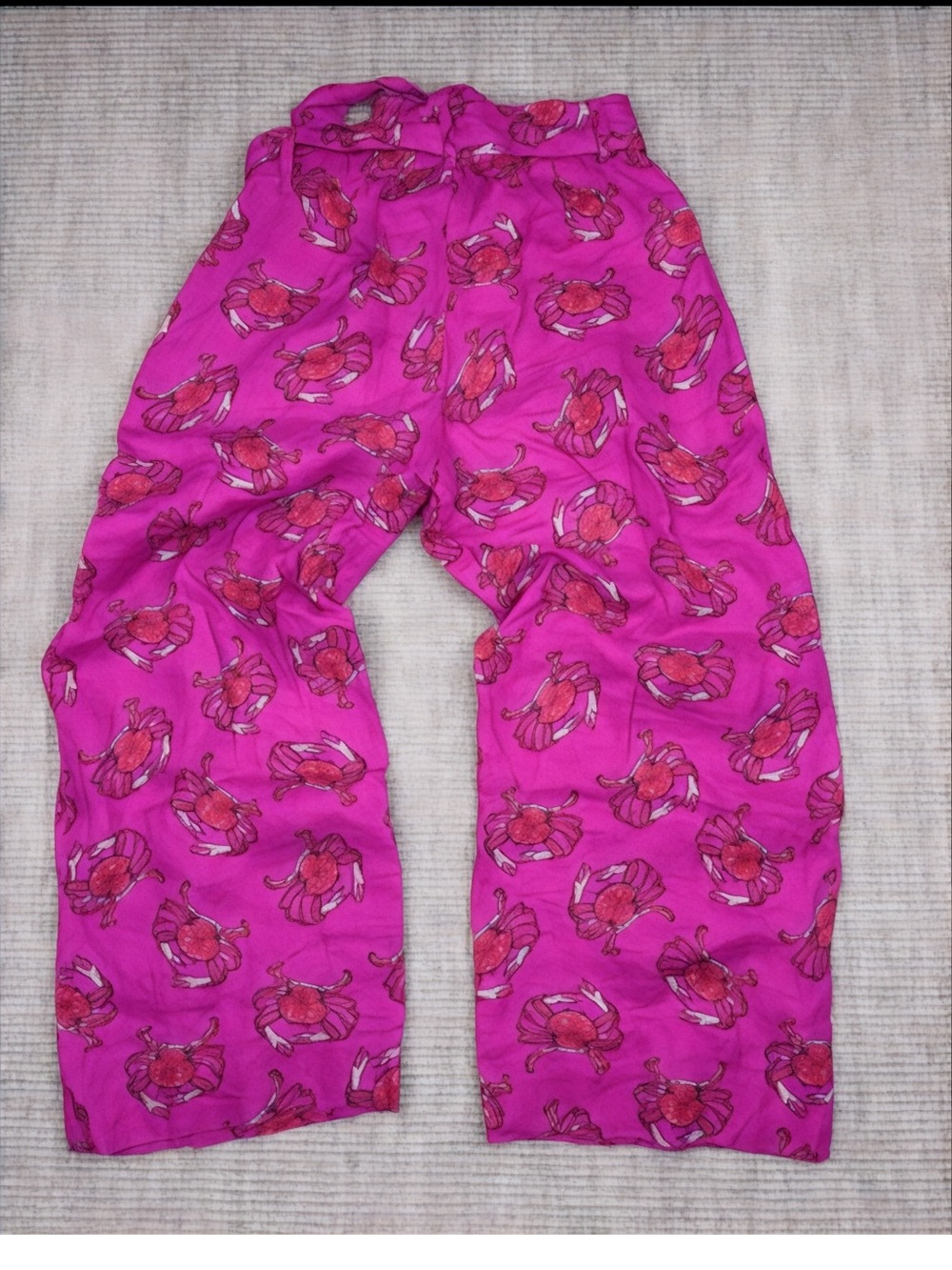 J. Crew Wide Leg Pants in Bright Magenta Crab Print